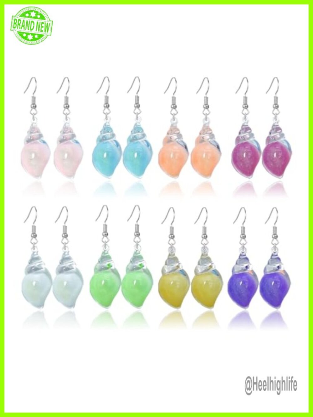 8 Pairs Bohemian Seashell Conch Drop Dangle Earrings Resin Glow in the Dark